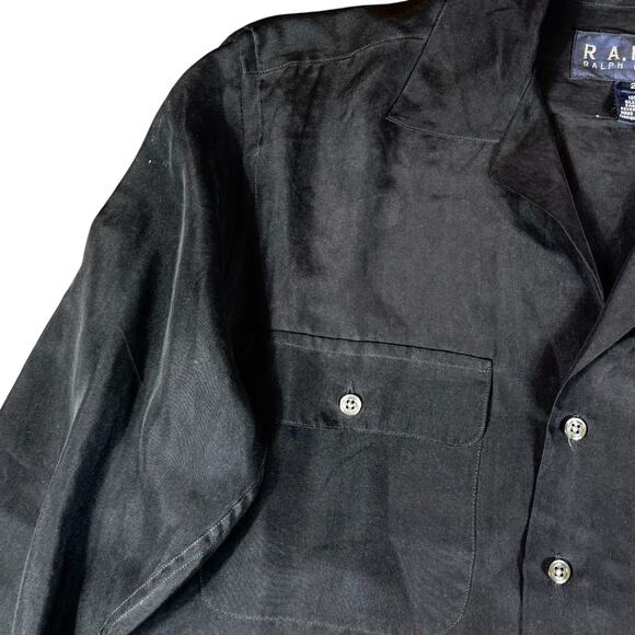 RARE VTG 90s RALPH Ralph Lauren Long Sleeve Button Up Shirt SILK Black Mens 2 M - Picture 6 of 7